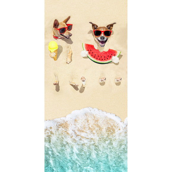 Serviette de plage en velours imprimé chien à la plage